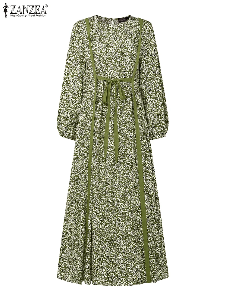 فستان طويل بنقشة ناعمة وربطة خصر – ستايل أنيق يومي