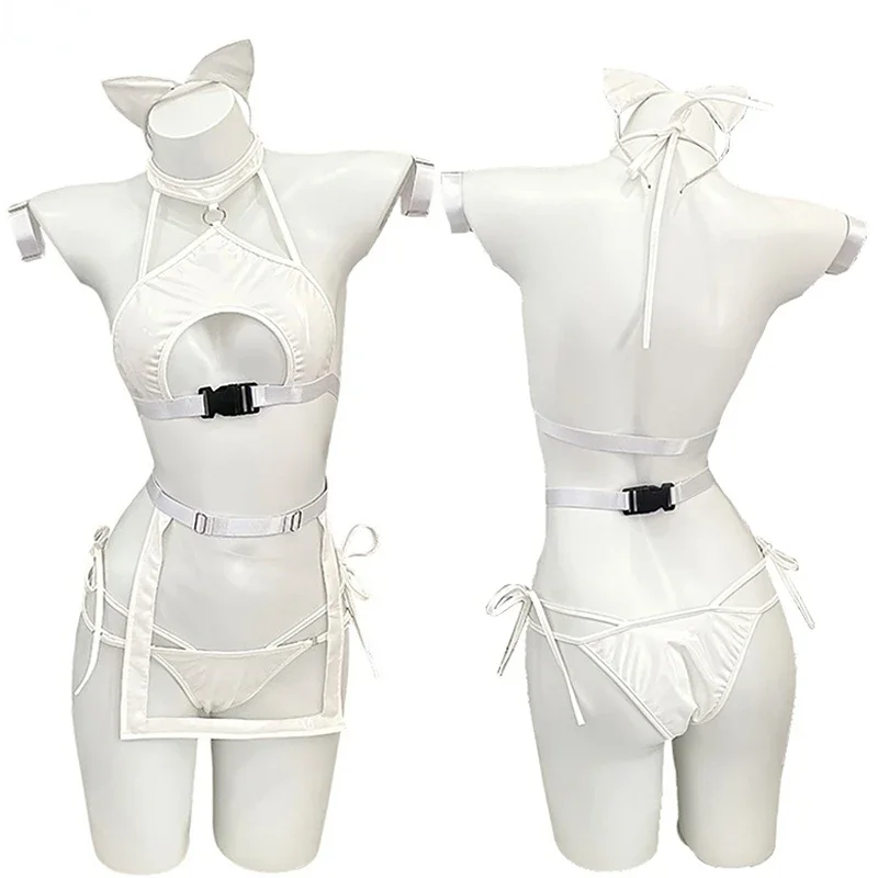 

2022 Dress Up Anime Cat Cute Leather Straps Maid Unifrom Women Hollow Leotard Underwear Pajamas Outfits Costumes Cosplay