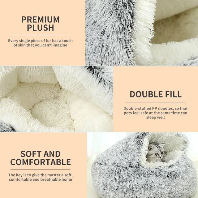 2021 Winter Long Plush Pet Cat Bed Round Cat Cushion Cat House Warm Cat Basket Cat Sleep Bag Cat Nest Kennel For Small Dog Cat 3