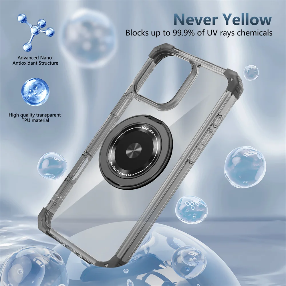Luxury Magnetic Folding Stand Holder with Rotating Bracket - Clear Armour Phone Case