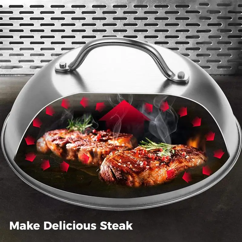 Basting Cover 2Pcs food cover Stainless Steel Heatproof Round Cheese Melting Dome Burger Cover Meal Food Kitchen Cooking Supplies