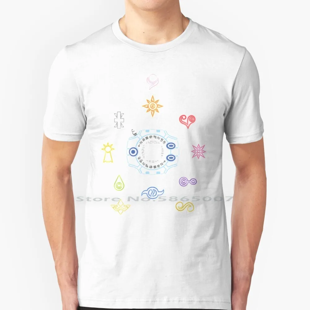 Digivice E Digicrest T Shirt 100% Cotone Digimon Digicrest Digivice Coraggio Amore Amicizia Conoscenza Affidabilità Affidabilità
