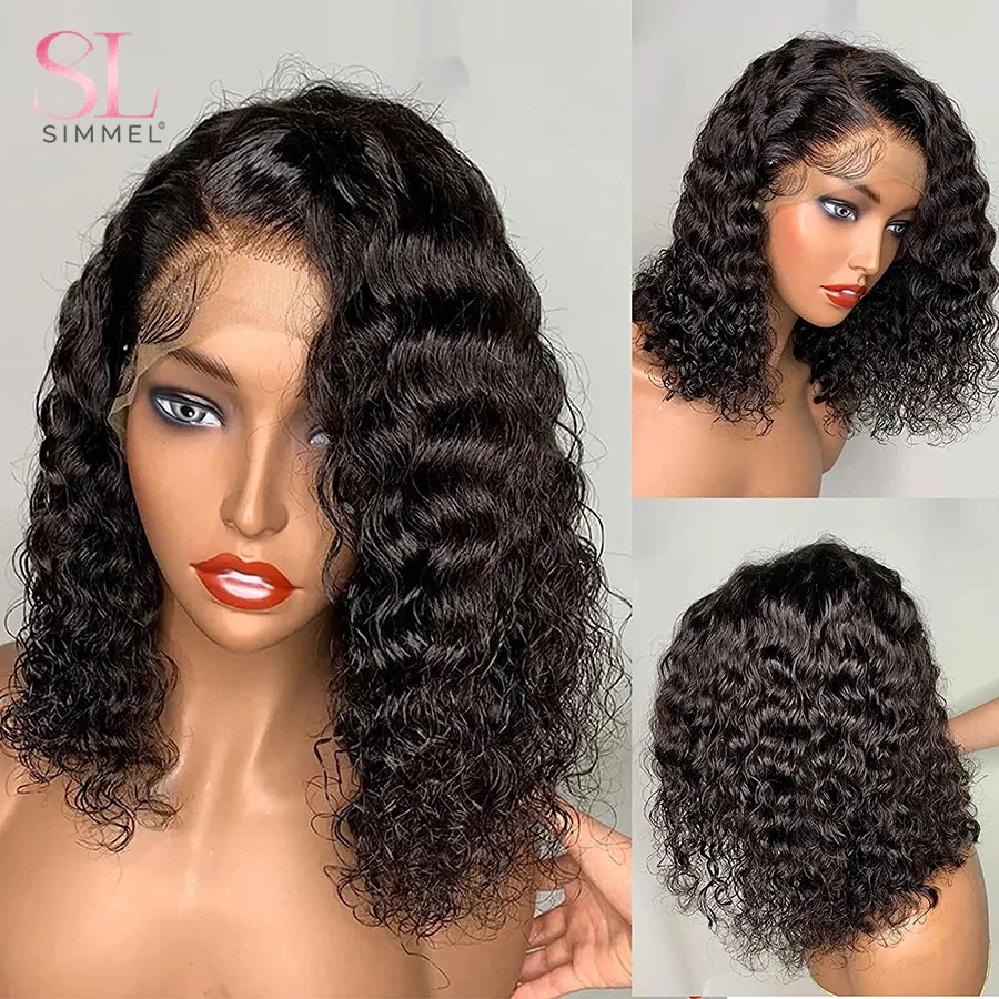 Short Curly Human Hair Wigs Deep Wave Bob Wig Lace Front Human Hair Wigs for Women Hd Transparent Lace Frontal Wig Side Part Wig