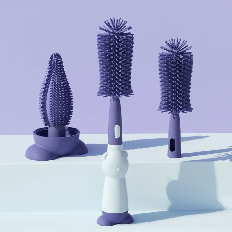 3 In 1 Pacifier Bottle Brush Set Baby Silicone Cup Nipple Cleaning Brushes