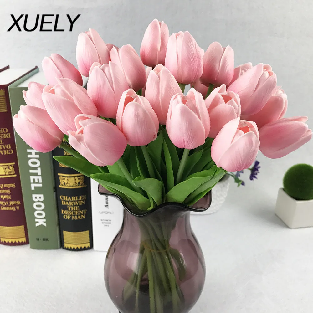 5-Piece Elegant Real Touch Artificial Tulip Bouquet for Decoration and Photography
