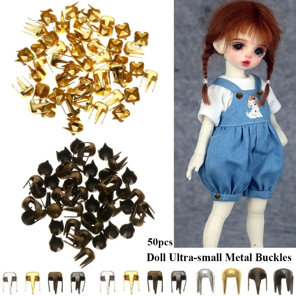 50Pcs 3mm Mini Claw Hammer Buckle Gold/Silver/Bronze/Black Metal Round Bead Super Small Doll Button DIY Toy Clothes Accessories