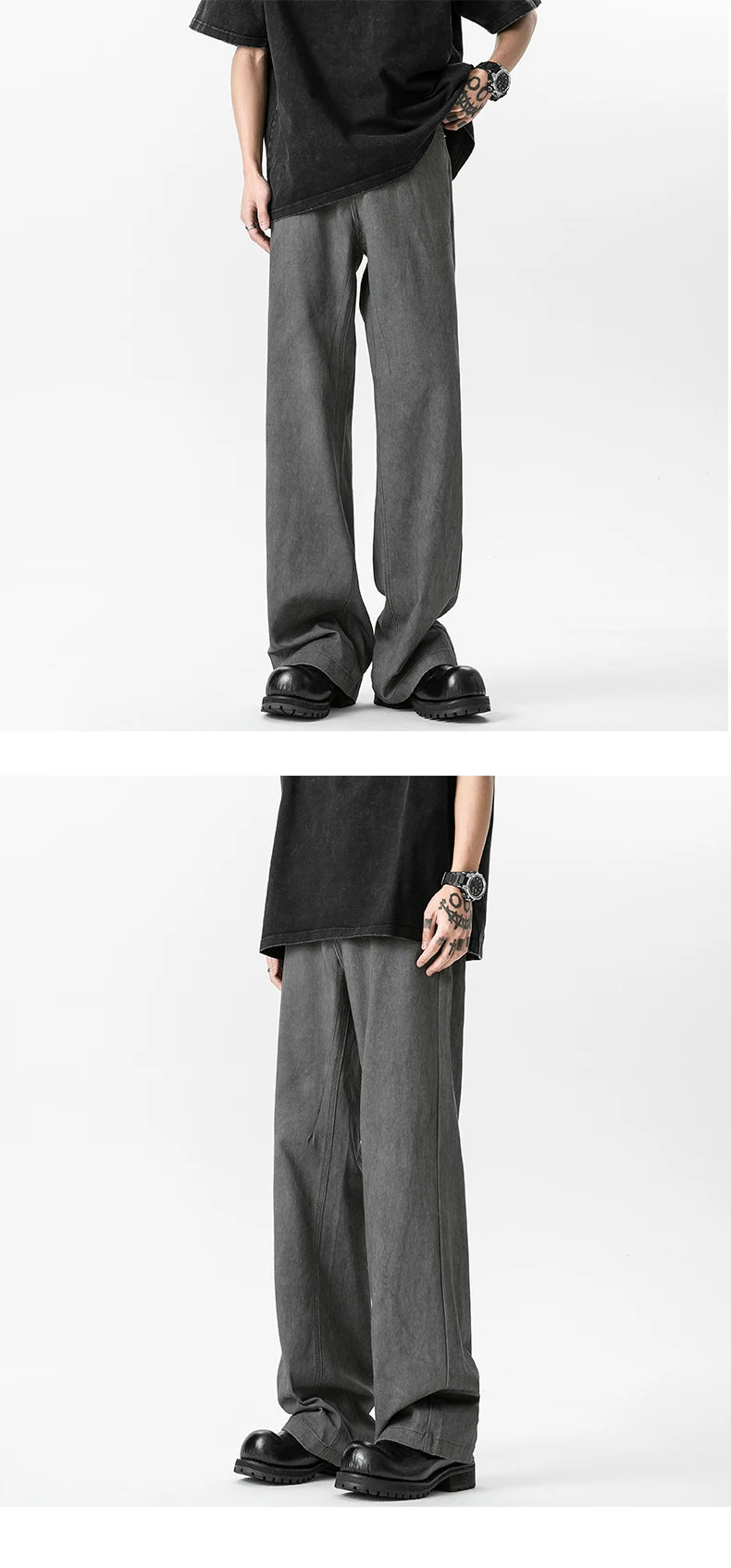 Description Picture 4 of item2024 Men's Spring Summer Retro High Street Denim Trousersmale Loose Wide-leg Pants Men Fashion Solid Color Straight Jeans F180