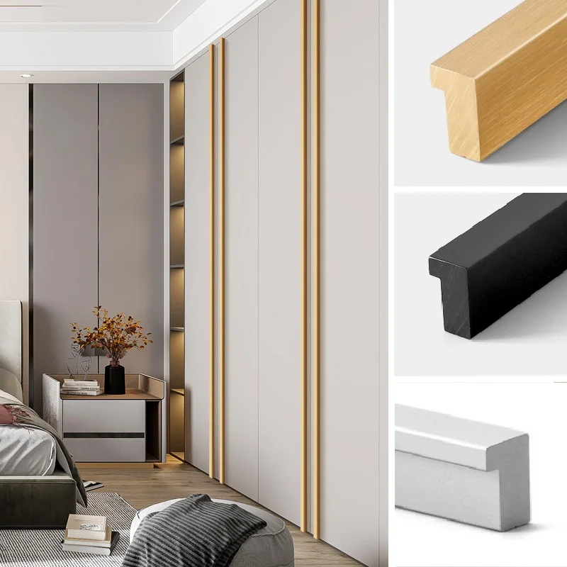 Moderno Longo Cabinet Door Handles Prata Ouro Escovado t Bar Alumínio Armário Puxa Gaveta Knob Hardware Móveis 7001200 mm