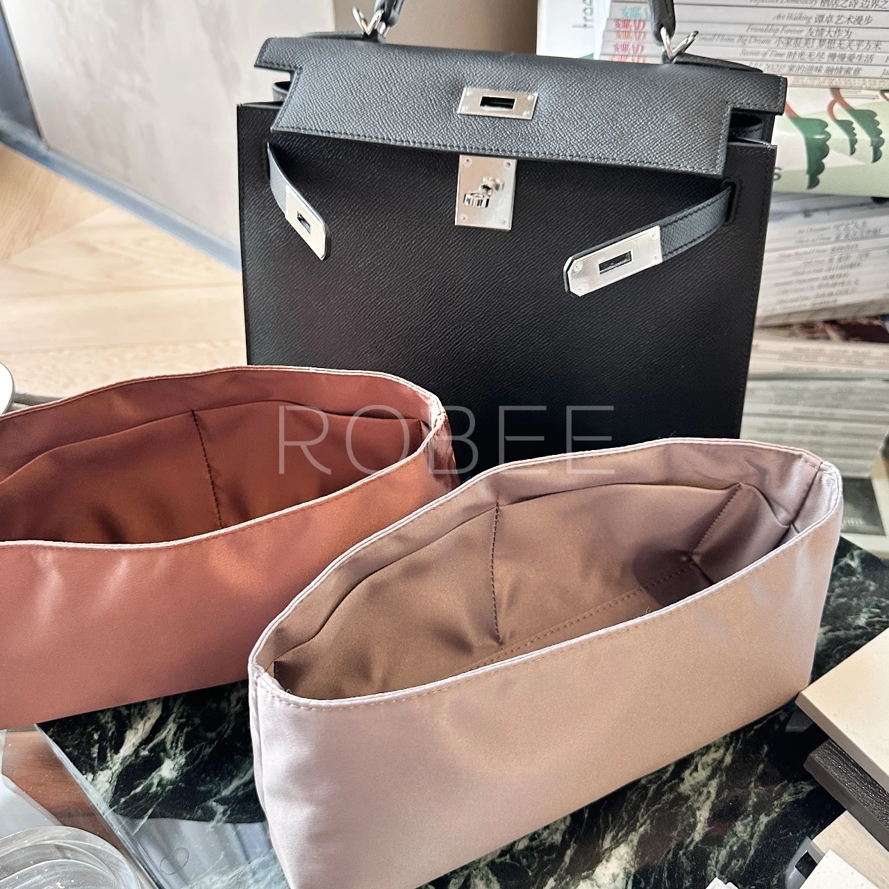 ROBEE For H Mini Kelly II Organizer Insert mini Waterproof Design Satin fabric Premium Fits handbag innerbag 4