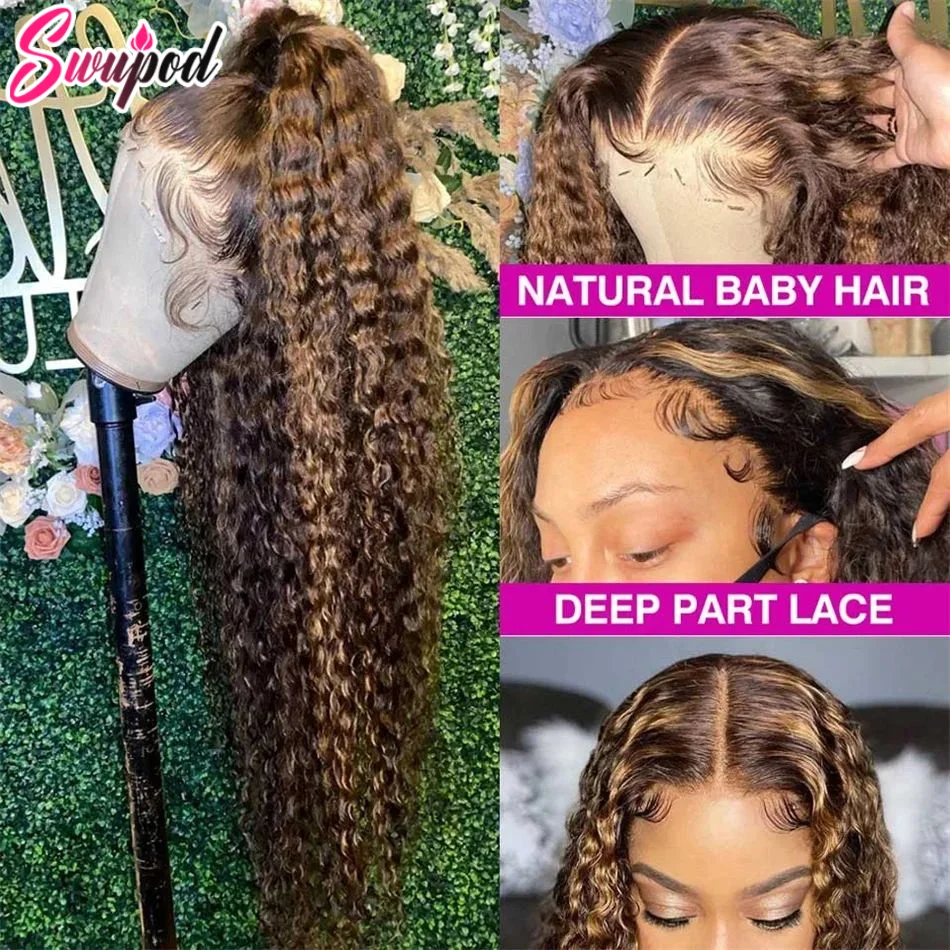 250% 30-36 Inch Highlight Kinky Curly Hd 13x4 13x6 Water Frontal Human Hair Wigs Ombre 4/27 Deep 4x4 Lace Closure Glueless 100%