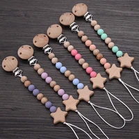 Baby Silicone Teether Pacifier Chain Bracelets Set Round Wooden Dummy Holder Clip For Baby Teething Nipple Chain Nursing Toys 1