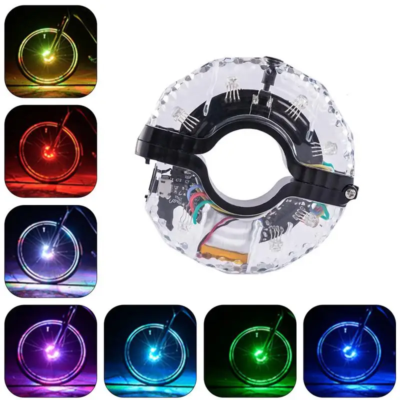

LED Rechargeable Bike Wheel Hub Lights Waterproof USB RGB Colorful Bicycle Spoke Lights For Safety Warning And Decoration