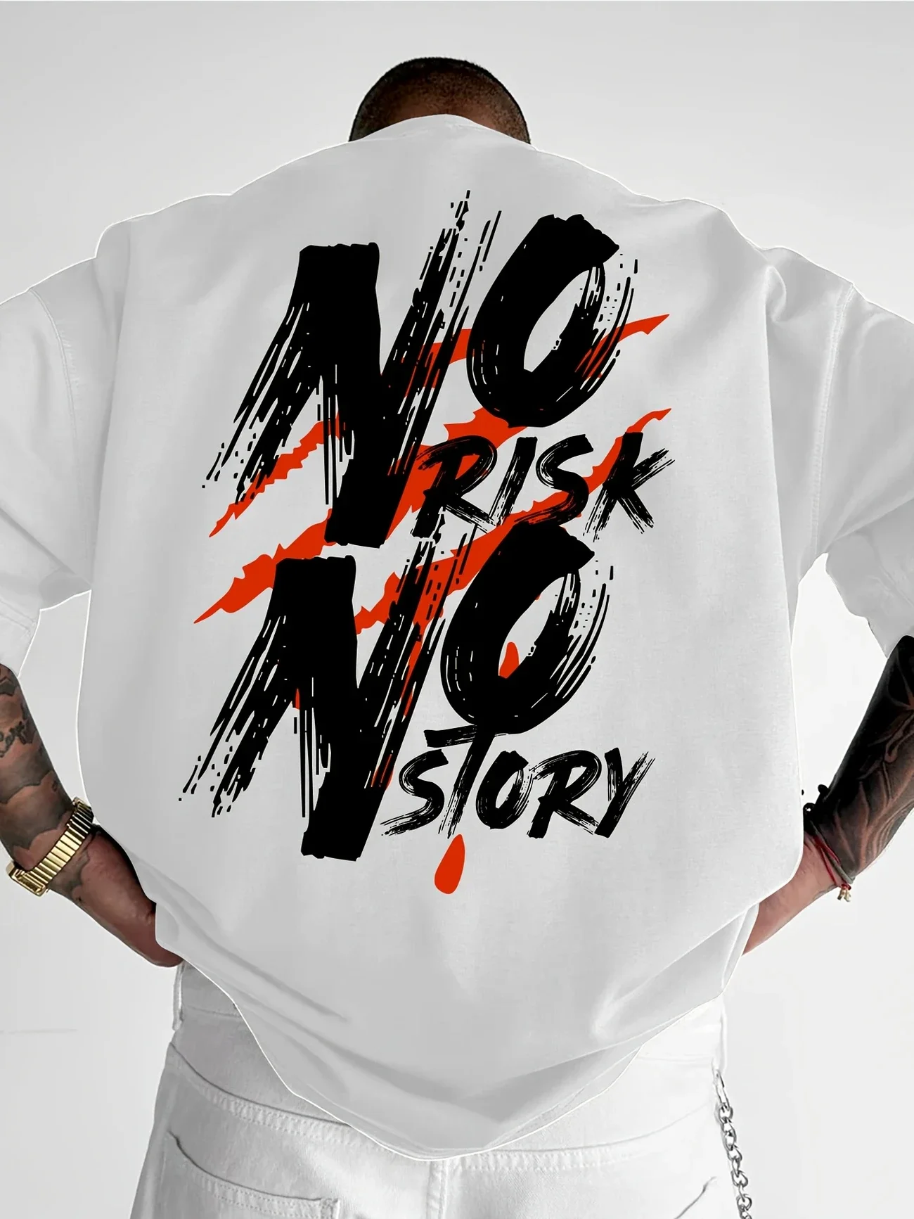 Men's T-shirt Streetwear Pattern Bold Letter Printed Loose Casual Summer Short sleeved Pure Cotton T-shirt