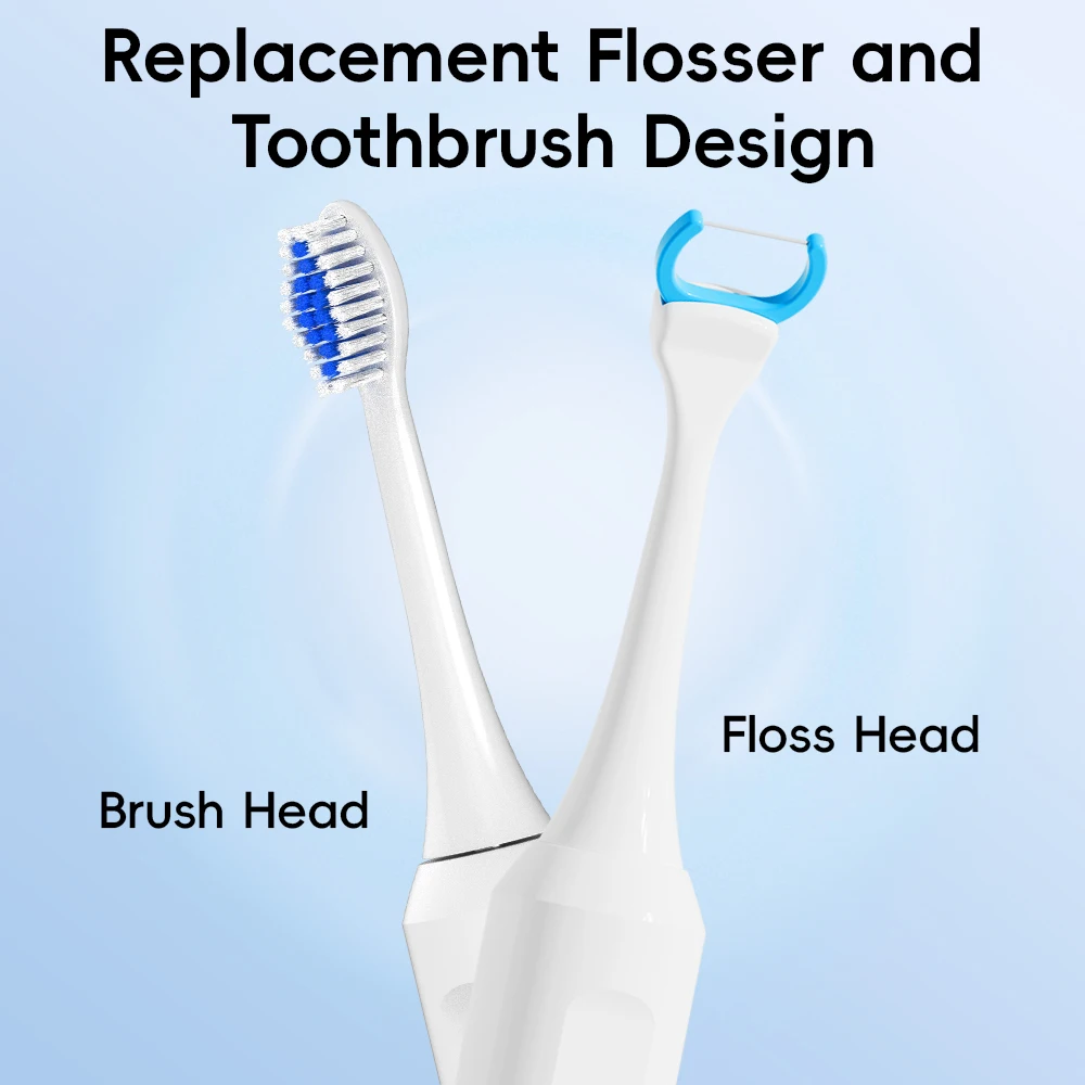 Smart Rechargeable Electric Toothbrush - 3 Modes, 2 Min Timer, 20 Floss Picks Heads, Compatible with Philips Sonicare Brush Head