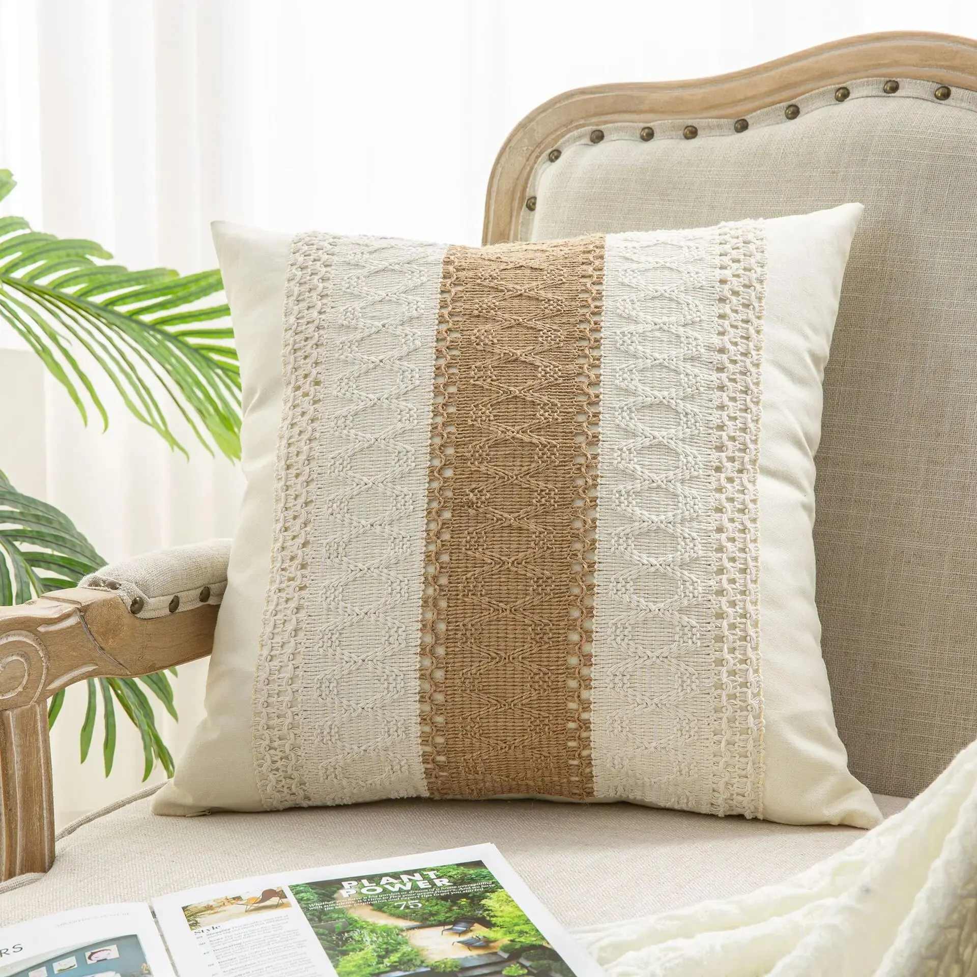 Woven Farmhouse Boho Neutral Decorative Throw Pillow Cover