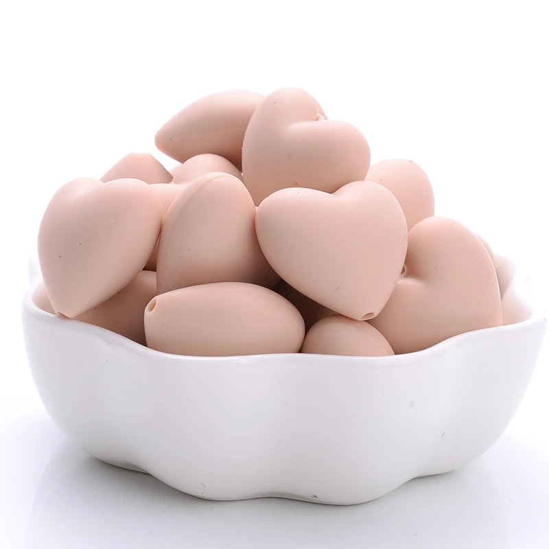 10-Pack Eco-Friendly Peach Heart Silicone Beads for DIY Teething Accessories