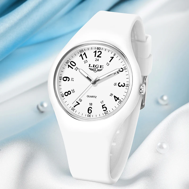 LIGE Fashion Lady WaterproofWatches Casual White Digital Simple Women Quartz Watch Sport Silicone Strap Ladies Clock Wristwatch