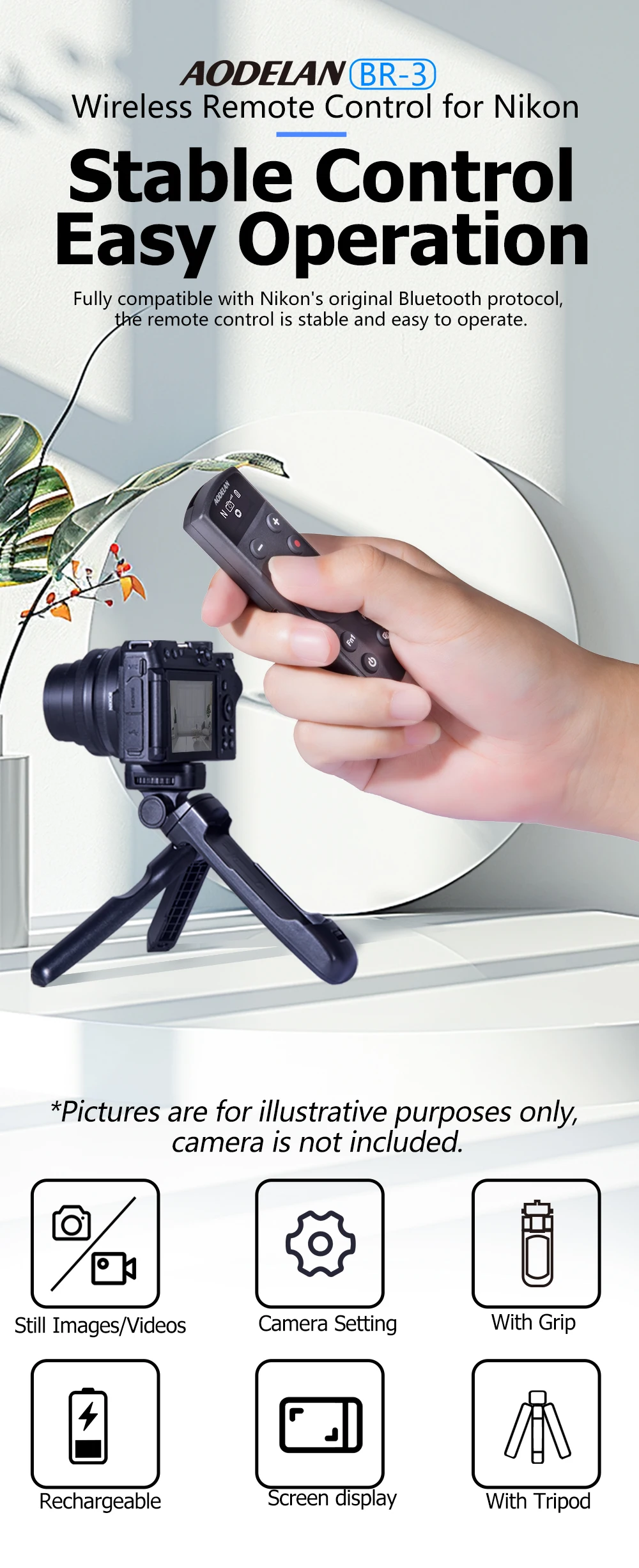 AODELAN ML-L7A Wireless Shutter Release for Z30, Z6 II, Z7 II, Z fc, P1000, P95