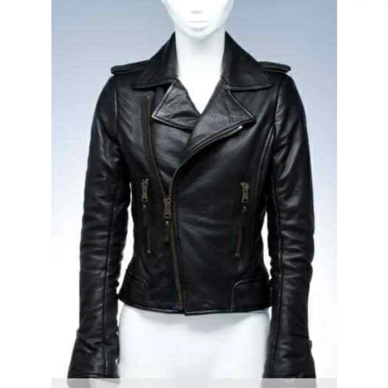 Stylish Women's Genuine Lambskin Leather Jacket Black High Quality Collared Coat