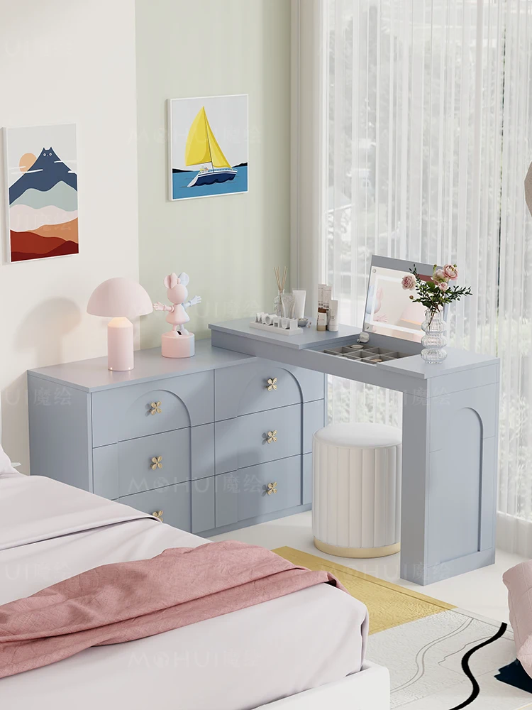 

Magic painted dopamine pink clamshell dresser, chest of drawers, integrated storage cabinet, French bedroom, bedside corner desk