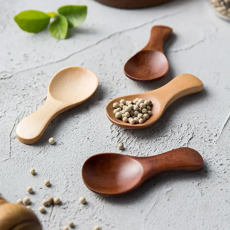 1/2/4Pcs Mini Natural Wooden Spoons Kitchen Spice Condiment Spoon Sugar Tea Coffee Scoop Short Handle Spoon Kitchen Gadgets wooden spoon