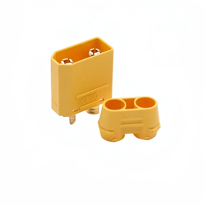 Paire de connecteurs XT90H mâle-femelle connectés, illustrant la compatibilité pour batterie RC Lipo.