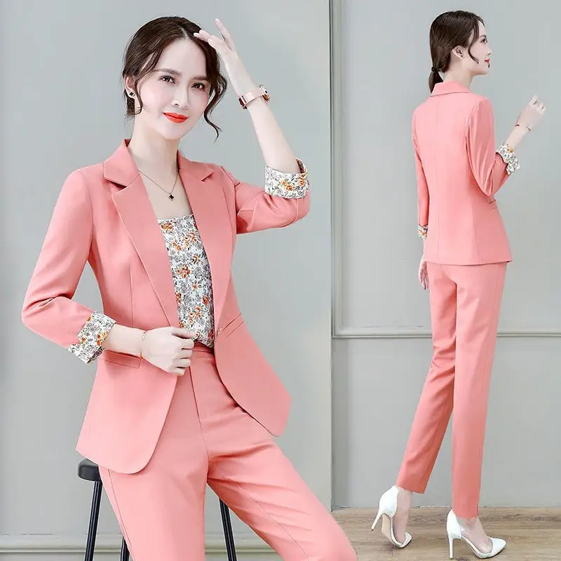 Outfit Pink Trouser Suit Floral Two Piece Set Pants for Women Top and Blazer Womens 2 Pant Sets Wholesale Bulk Classy Luxury Xxl