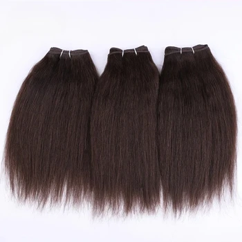 Debut Peruvian 3Pcs Kinky Straight Weaving Bundles Nature Black And Brown 4# Short Yaki Straight Bundles Full End Remy Hair 1