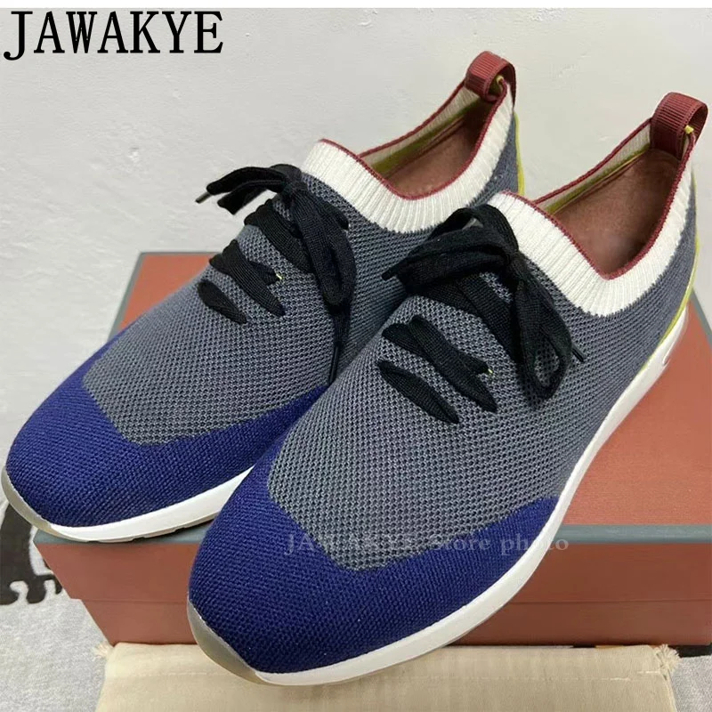 

Multicolour Knitted Lace up Sneakers Men's Shoes Elastic Slip on Runway Single loafers Shoes Round toe Comfort Flats Walk Shoes