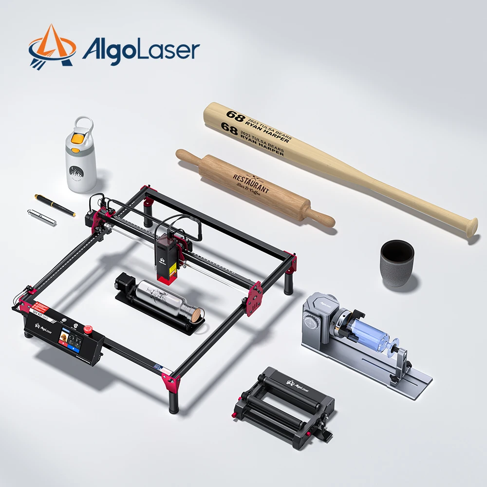 AlgoLaser DIY KIT MK2 Laser Engraver Cutter Rotary Roller/Raiser Feets for Beginners DIY Hobbyist Cups Bottles Pens Cans