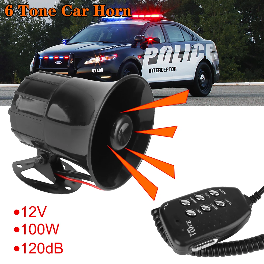 Acquista 12 V 100 W 120-150 dB 7 Suoni Sirena di avvertimento elettronica per auto Allarme moto Vigili del fuoco Ambulanza Altoparlante con microfono per auto in Italia a partire da 25