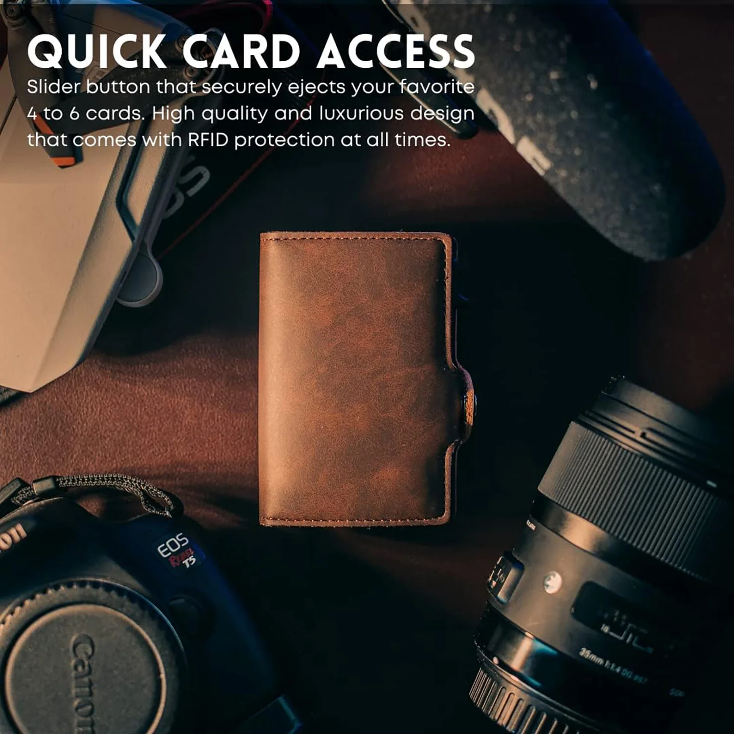 SEMORID Mens Wallet Card Holder Minimalist RFID Blocking Slim Wallet Multifunctional with ID Window （With buttons）
