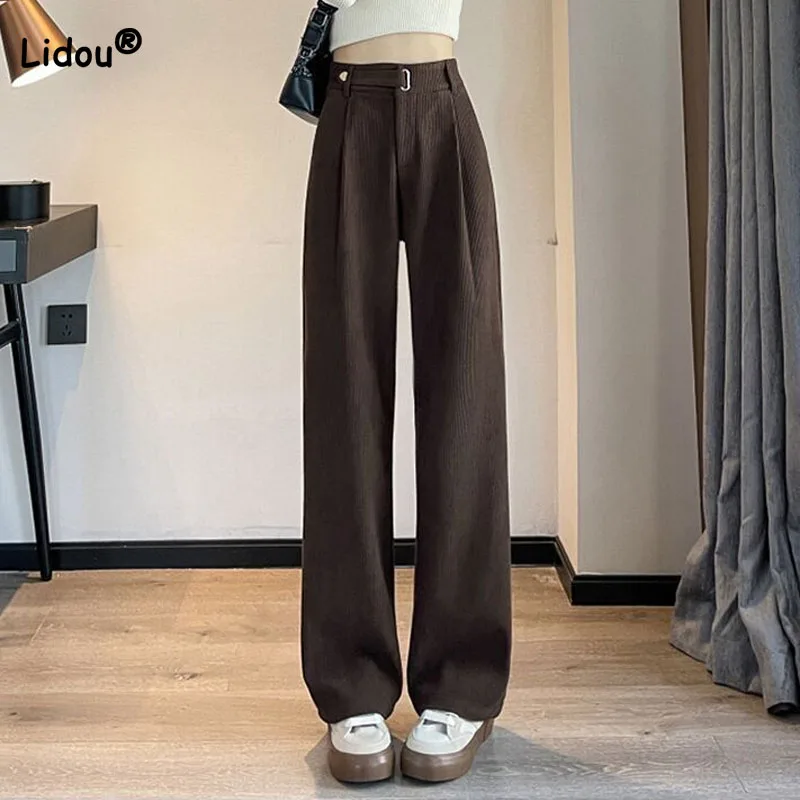 Korean Casual Women's Solid Color Wide Leg Pants Autumn Winter Fashion Simplicity High Waist All-match Trousers Female Clothing