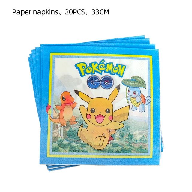 TAKARA TOMY Pikachu Pokemon Birthday Decoration Disposable Cutlery Cup Plate Napkin Tablecloth Bag Baby Shower Party Supplies Paper napkins-20PCS