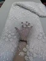 African Heavy Beaded Lace Fabric 2025 High Quality Nigerian Sequin Pearl Lace French Tulle Fabric For Wedding Party Dress Sewing 4