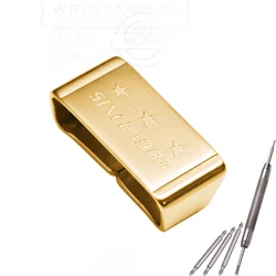 Stainless Steel Watch Band Strap Holder Loop and Bezel Buckle for 22mm-7 (Golden 3)