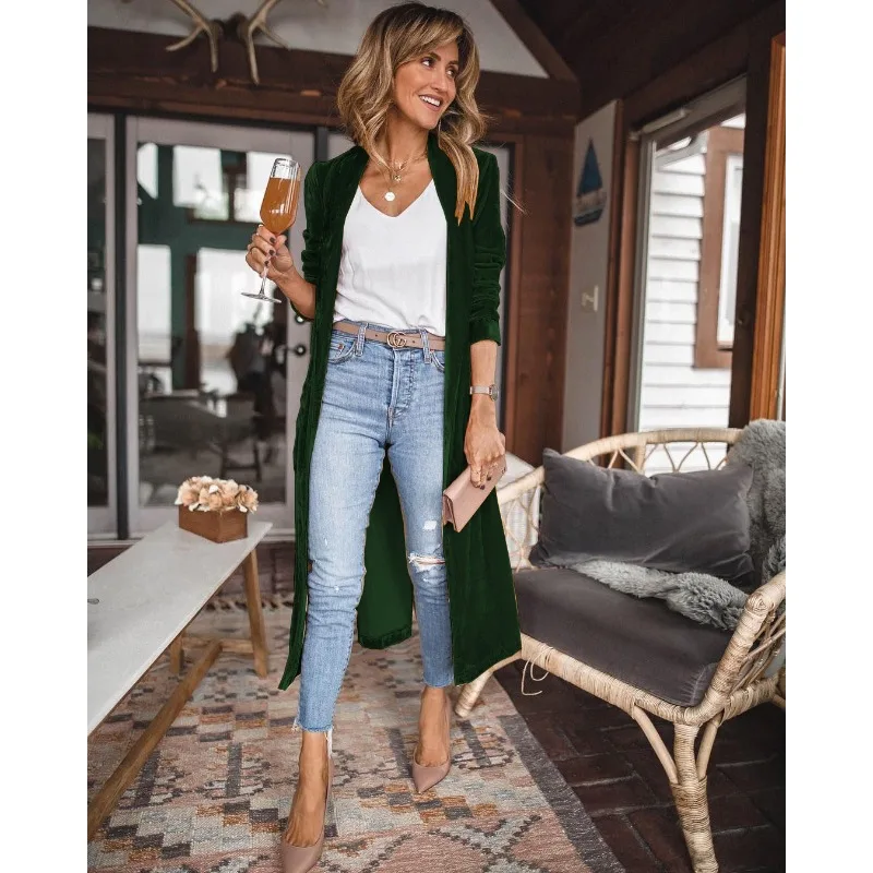 

Autumn Winter Street Velvet Trench Large Coat Women Loose Solid Windbreaker Women Long Sleeve Cardigan Elastic Lapel Large Coat