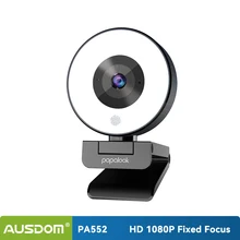 [Original]AUSDOM PA552 Webcam HD 1080P Fixed Fokus USB Web Kamera mit Mikrofon Licht Stativ für PC twitch Skype OBS Dampf