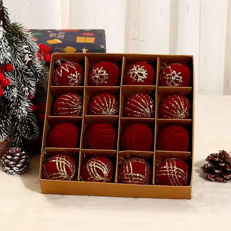 thumbnail image 1 of 16 piezas de 6 cm de adornos navideños de bolas de color rojo vino, verde oscuro y rosa, decoración de fiesta para árbol de Navidad, colgante de esferas navideñas, 1 of 4