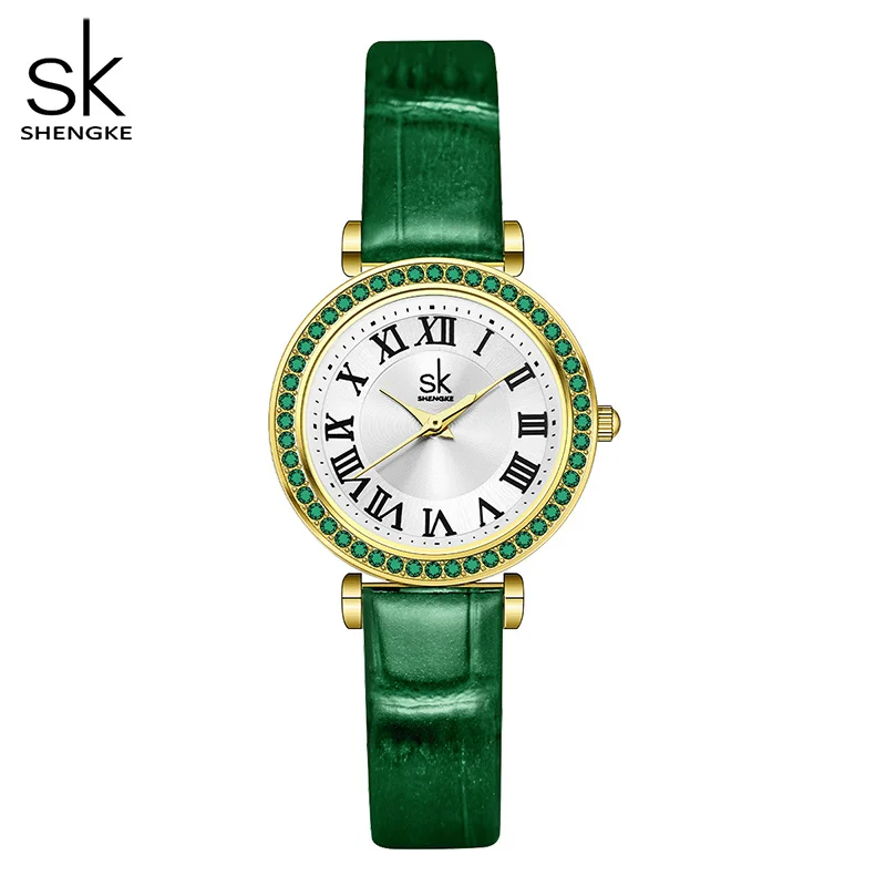 

Shengke New Design Quartz Wristwatches for Women Luxury Rhinestones Dial Fashion Watches with Leather Strap Montre Femme