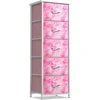 5-Drawer Fabric Nursery Organizer Pink Tie-dye Storage Tower Foldable Drawers Steel Frame MDF Wood Children's Playroom Organizer 1