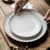 1Pc8Inch/10.5Inch Embossed Stripesd Shell Edge Ceramic Plate, Salad Plate, Western Steak Plate Breakfast Plate, Salad Light Food Plate, Suitable for Restaurant Western Food Plate, Serving Plate, Home Kitchen Tableware Serving Supplies, Gift Giving 6