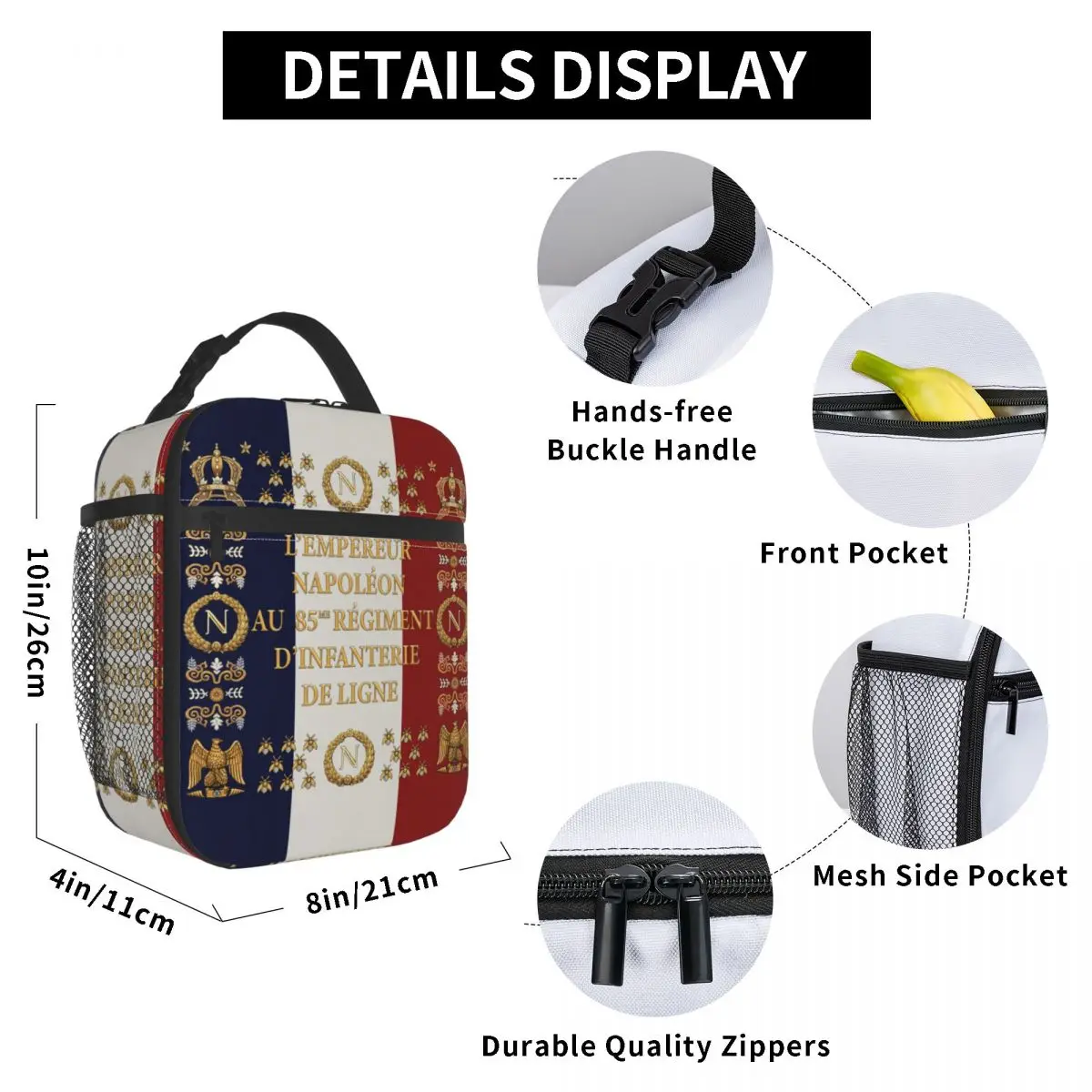Custom Napoleonic French 85th Regimental Flag Lunch Bag Men Women Thermal Cooler Insulated Lunch Boxes for Kids School Children