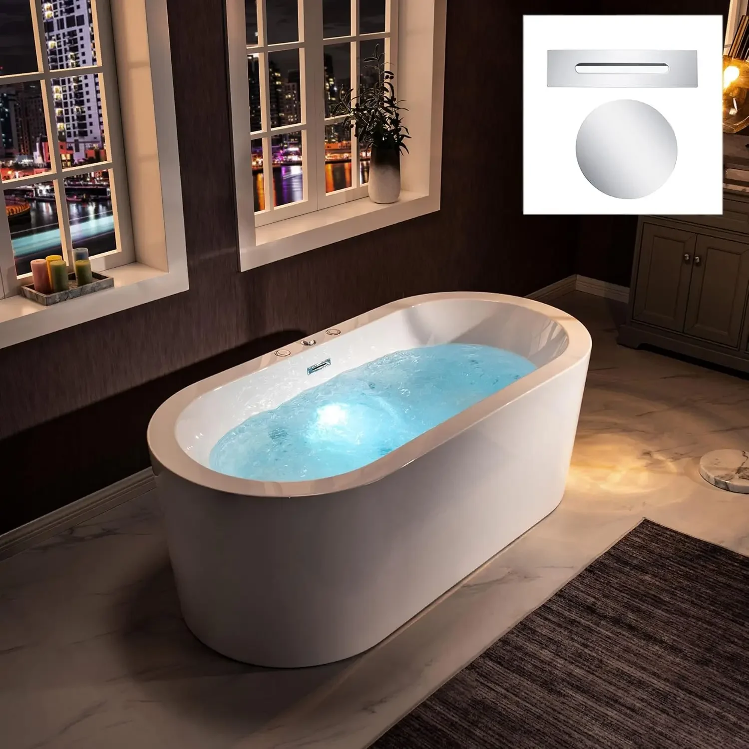 67 Inch Air Bubble and Whirlpool Jetted Freestanding Bathtub High Quality Structure Comfortable Hydro Massage
