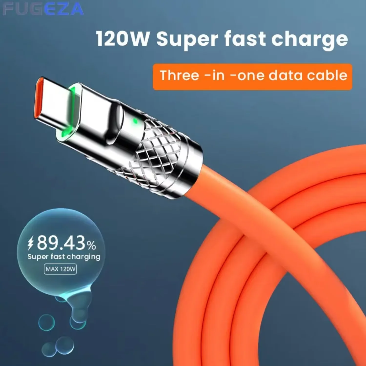 รูปสินค้า สายชาร์จเร็ว 3 หัว 120W ชาร์จได้ทุกแบรนด์