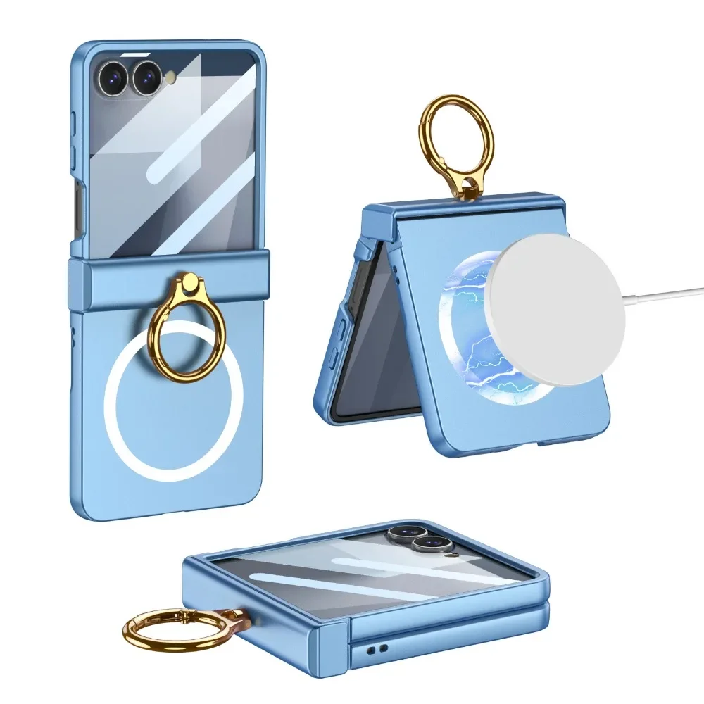 Magnetic Phone Case with Front Screen Protector, Ring Kickstand, and Hinge Protection