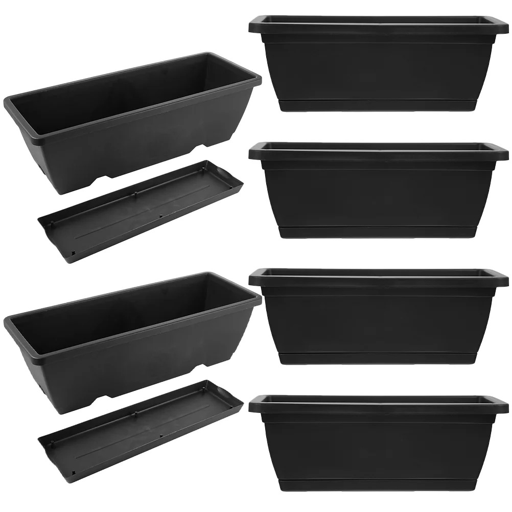 

6Pcs Plastic Gardening Pots Vegetable Pots Rectangular Planters Plastic Plant Boxes with Trays