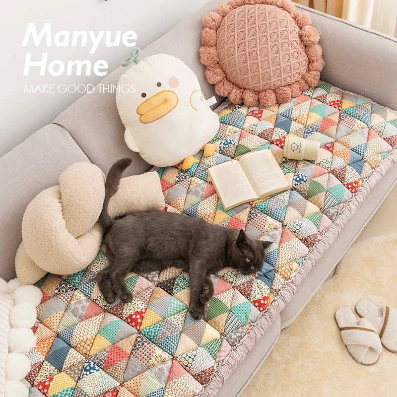 Retro Pastoral Style Sofa Cushion New Pure Cotton Non-slip Sofa Cushion Colored Anti Slip Thickening Anti Cat Scratch Sofa Cover 2