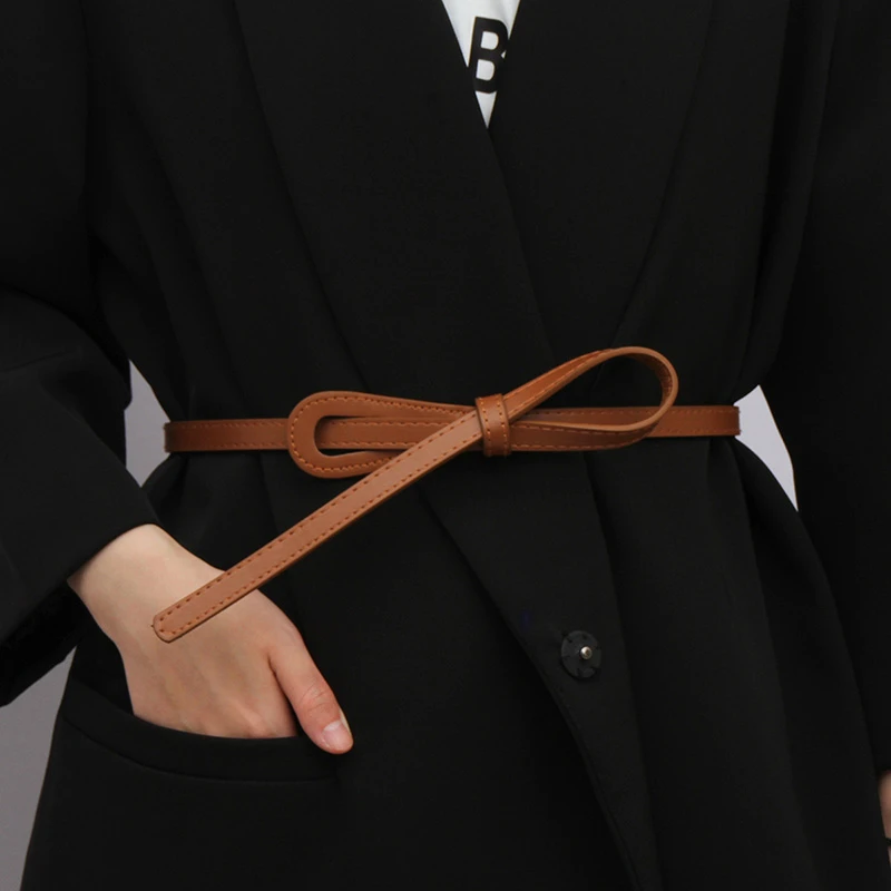 

Thin Knot Belts for Women Belt Lady Waistband Soft PU Leather Belt Black Coffee Straps Wild Long Dress Coat Accessories Luxury