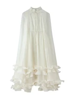 New women's fashionable and versatile black fungus lotus leaf side length dress with patchwork flowing cape skirt